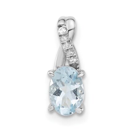 14K White Gold 7x5 Oval March/Aquamarine and Diamond Pendant
