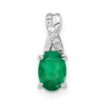 14K White Gold 7x5 Oval May/Lab Created Emerald and Diamond Pendant