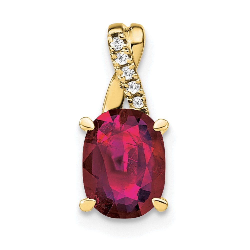 PM4235-CRU-003-1YA.jpg 10k Oval Created Ruby and Diamond Pendant - Image 1