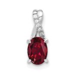 14K White Gold 7x5 Oval July/Lab Created Ruby and Diamond Pendant