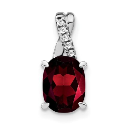 14k White Gold 7x5mm Oval Garnet and Diamond Pendant