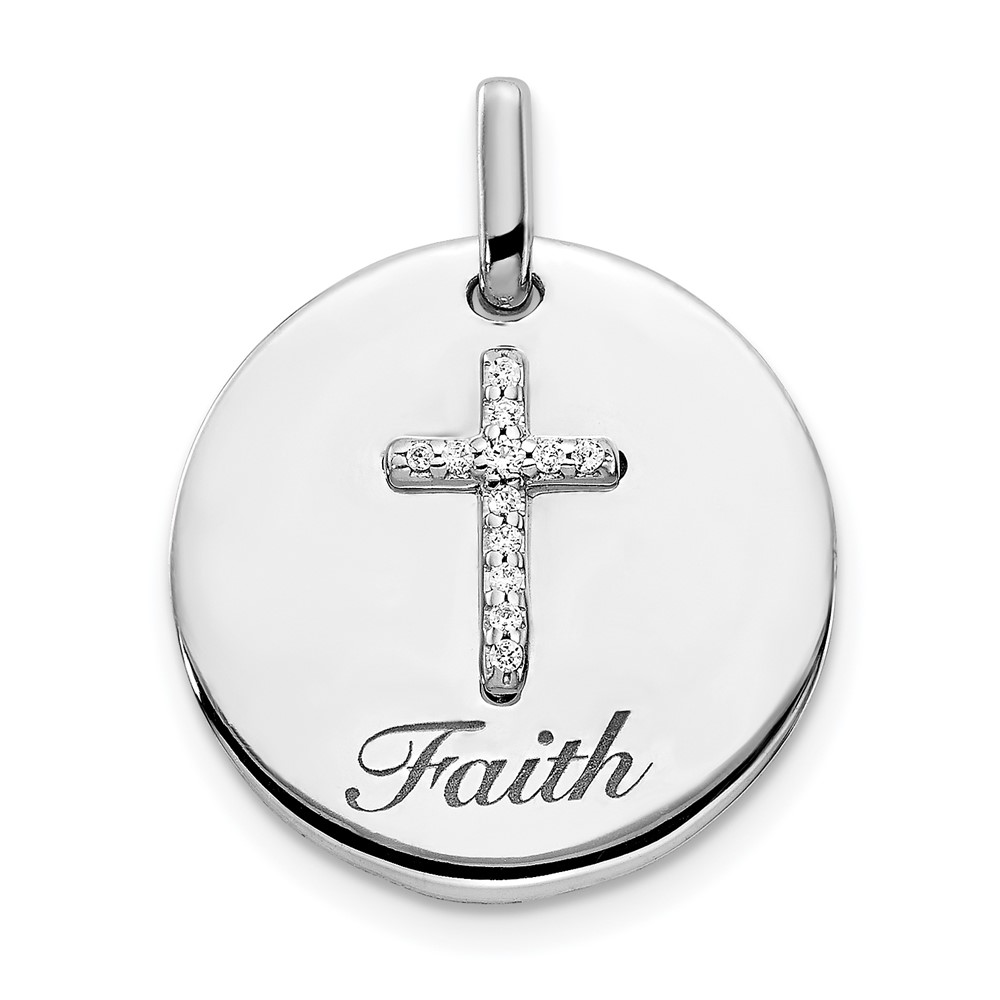 PM4354-005-WA.jpg 14k White Gold Diamond Cross FAITH Round Pendant - Image 1