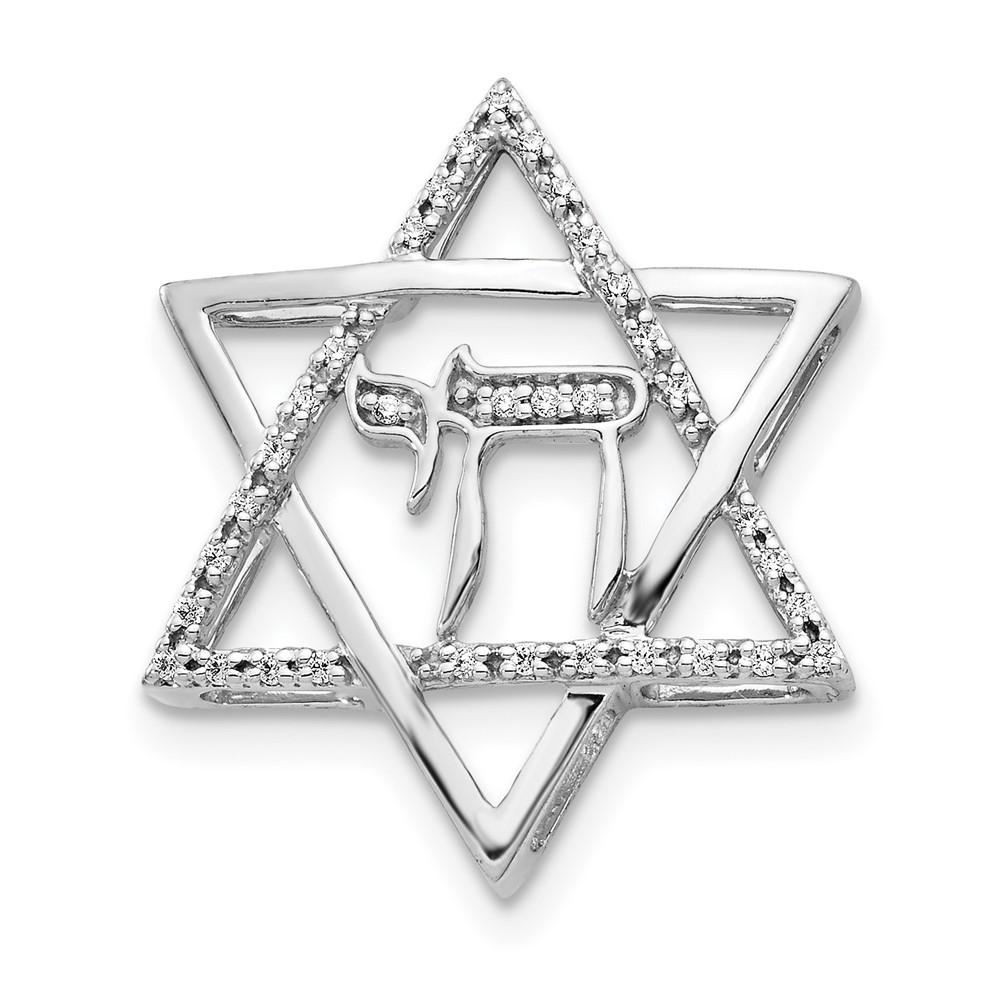 PM4358-010-WA.jpg 14k White Gold 1/10 carat Diamond Star of David with Chai Chain Slide - Image 1