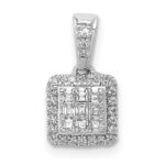 14k White Gold 1/4 carat Diamond Square Halo Cluster Pendant