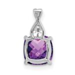 14k White Gold 7mm Cushion Checkerboard February/Amethyst and Diamond Pendant - Image 3