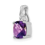 14k White Gold 7mm Cushion Checkerboard February/Amethyst and Diamond Pendant - Image 4
