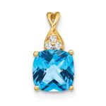 14k 7mm Cushion Checkerboard December/Blue Topaz and Diamond Pendant