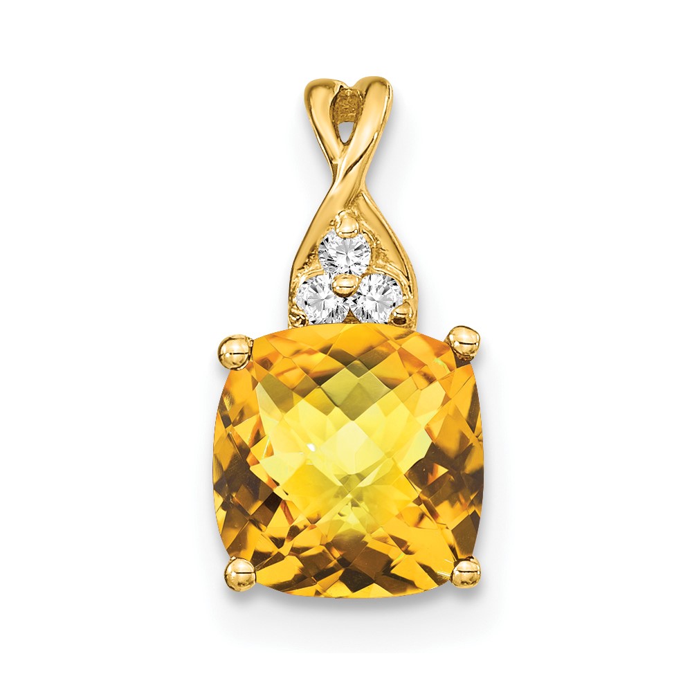 PM4393-CI-003-YA.jpg 14k 7mm Cushion Checkerboard November/Citrine and Diamond Pendant - Image 1