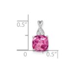 14k White Gold 7mm Cushion Checkerboard October/Lab Created Pink Sapphire and Diamond Pendant - Image 2