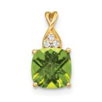 14k 7mm Cushion Checkerboard August/Peridot and Diamond Pendant