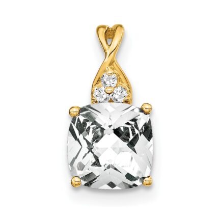 14k 7mm Cushion Checkerboard April/White Topaz and Diamond Pendant