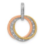 14k Tri-color 1/20 carat Diamond Three Intertwined Circles Pendant