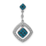 14k White Gold 1/4 carat White and Blue Diamond Square Dangle Chain Slide
