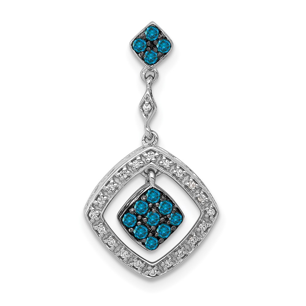 PM4735-BD-025-WA.jpg 14k White Gold 1/4 carat White and Blue Diamond Square Dangle Chain Slide - Image 1