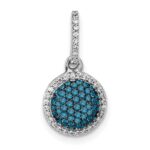 14k White Gold 1/3 carat White and Blue Diamond Round Halo Cluster Pendant