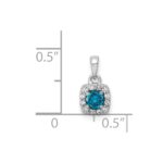 14k White Gold 1/3 carat Blue and White Diamond Square Halo Pendant - Image 4