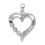 14k White Gold Three Stone 1/4 carat Diamond Heart Pendant - Image 3
