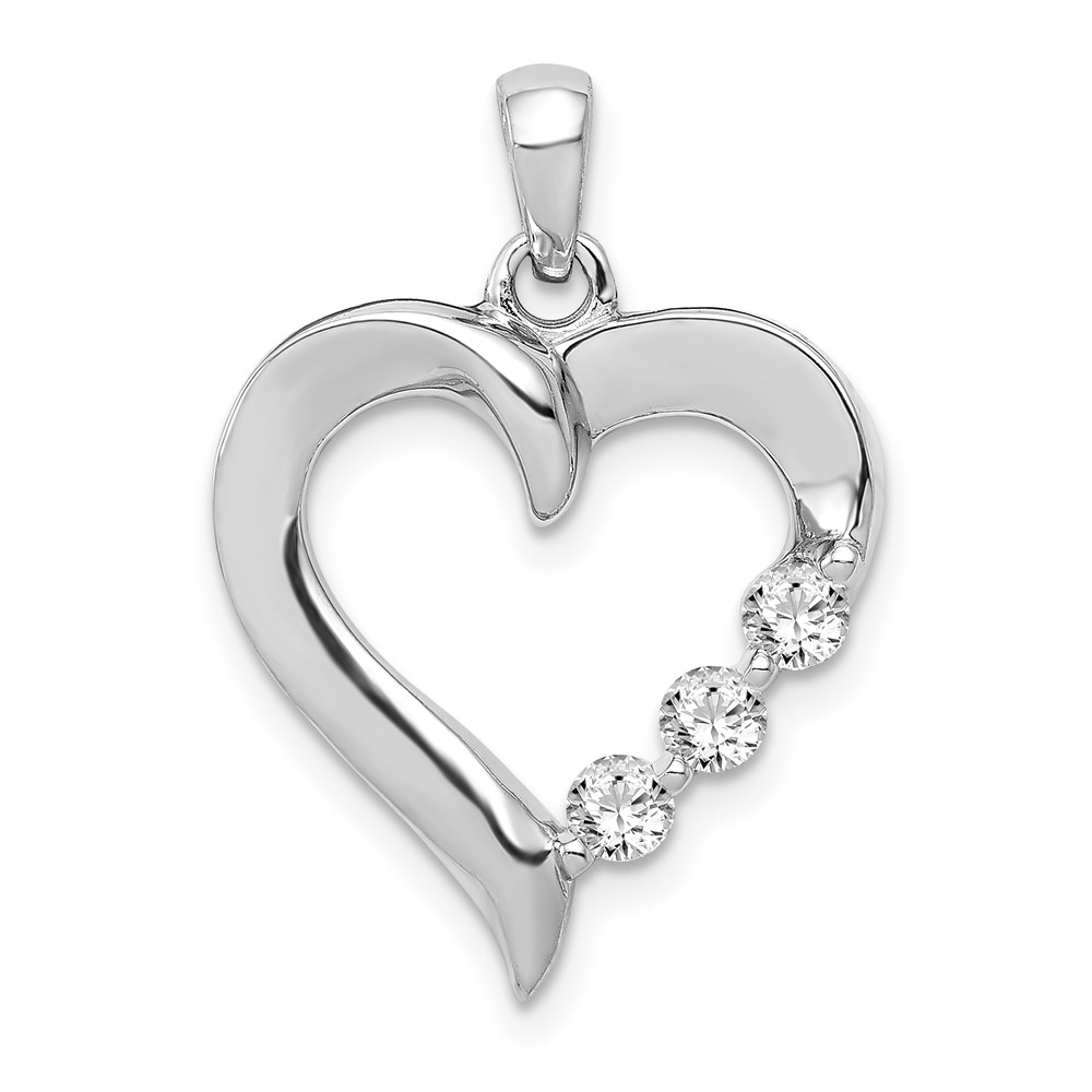 PM4846-025-WA.jpg 14k White Gold Three Stone 1/4 carat Diamond Heart Pendant - Image 1