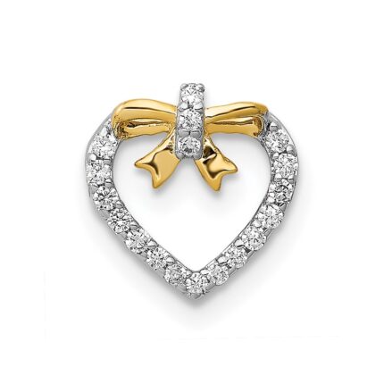 14k White Gold with Yellow Rhodium 1/10 carat Diamond Heart with Bow Chain Slide