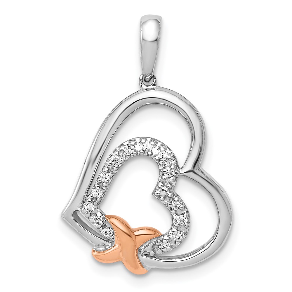 PM4897-008-WA.jpg 14k White and Rose Gold 1/15 carat Diamond Two Hearts and X Pendant - Image 1