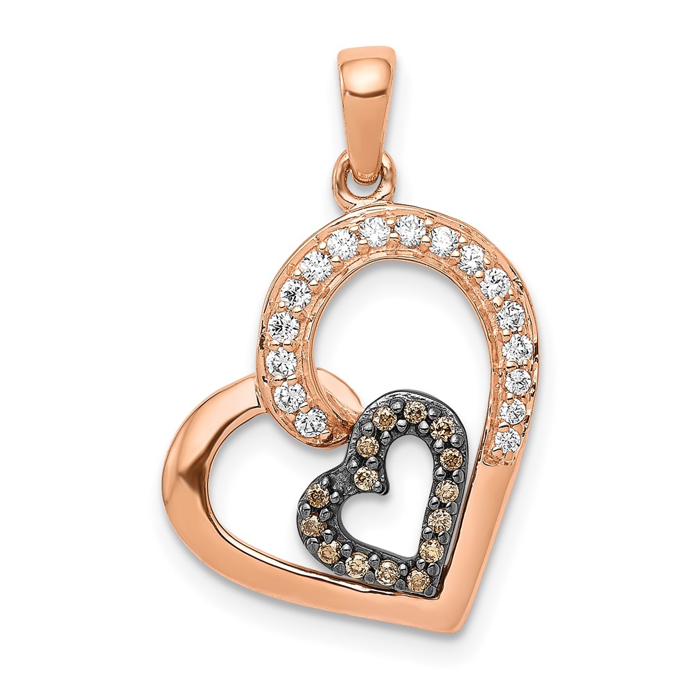 PM4899-020-RA.jpg 14k Rose Gold and Black Rhodium Champagne and White Diamond Hearts Pendant - Image 1