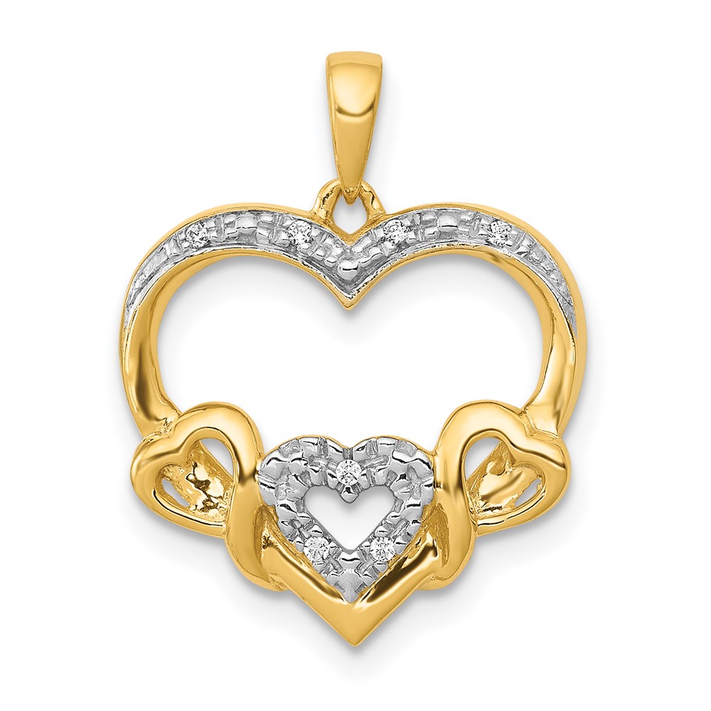 PM4913-003-YA.jpg 14k and White Rhodium .03 carat Diamond Heart with 3 Smaller Hearts Pendant - Image 1
