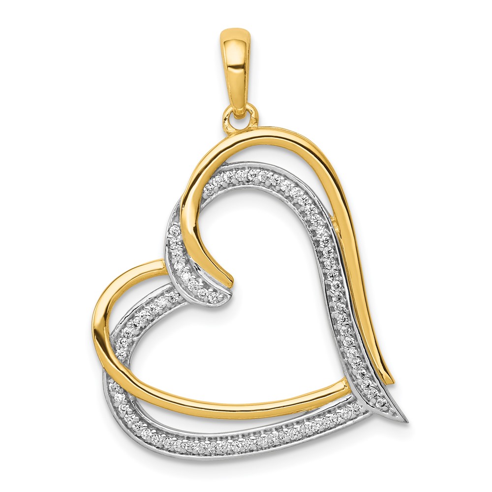 PM4920-016-YA.jpg 14k and White Rhodium 1/6 carat Diamond Double Heart Pendant - Image 1