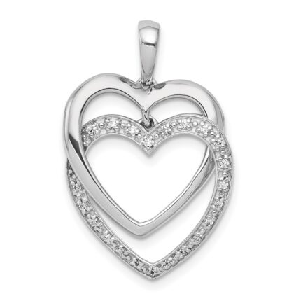 14k White Gold 1/10 carat Diamond Entwined Hearts Pendant