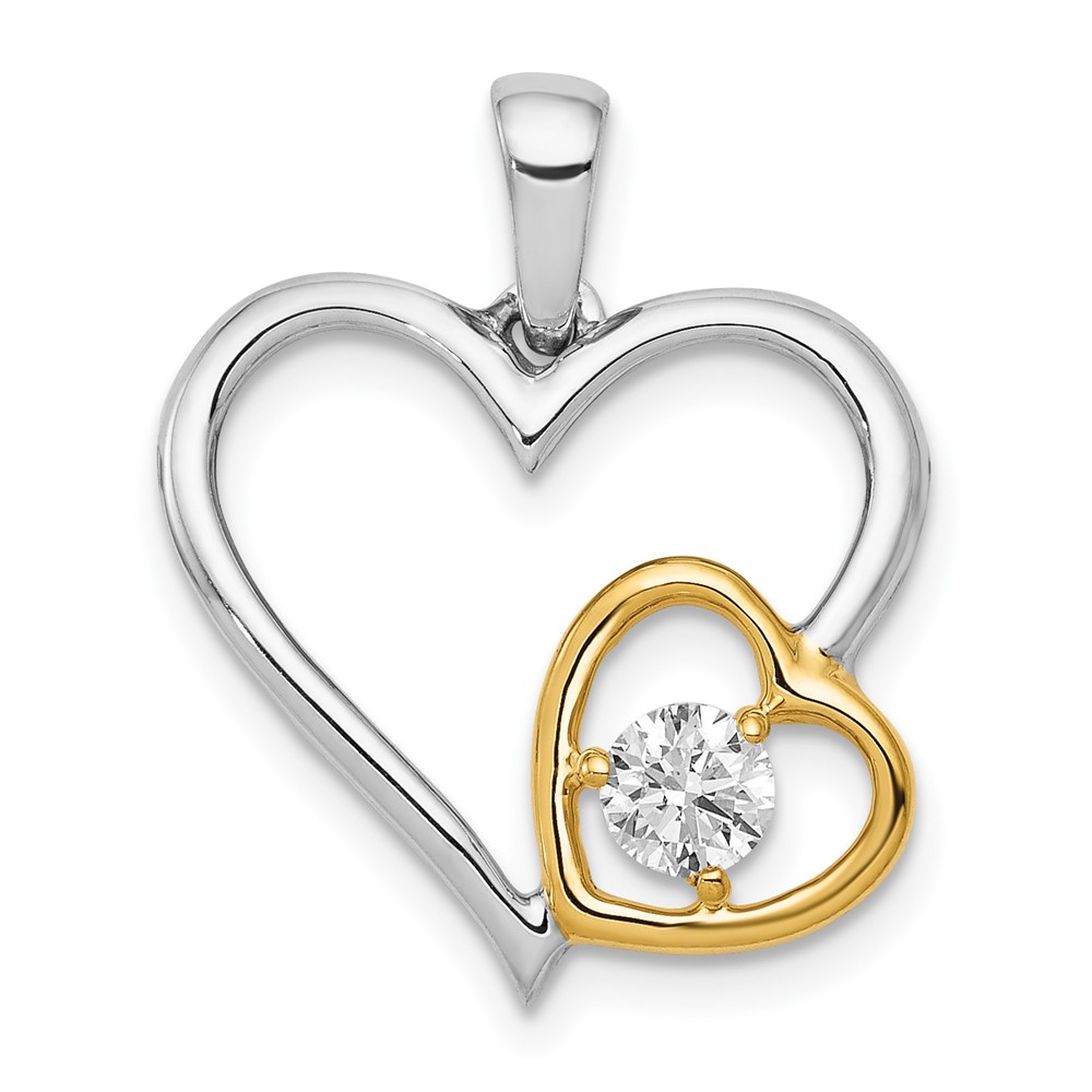 PM4925-020-WYA.jpg 14k Two Tone 1/5 carat Lab Grown Diamond VS/SI+ G+ Complete Double Heart Pendant - Image 1
