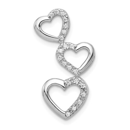 14k White Gold 1/10 carat Diamond Triple Heart Chain Slide