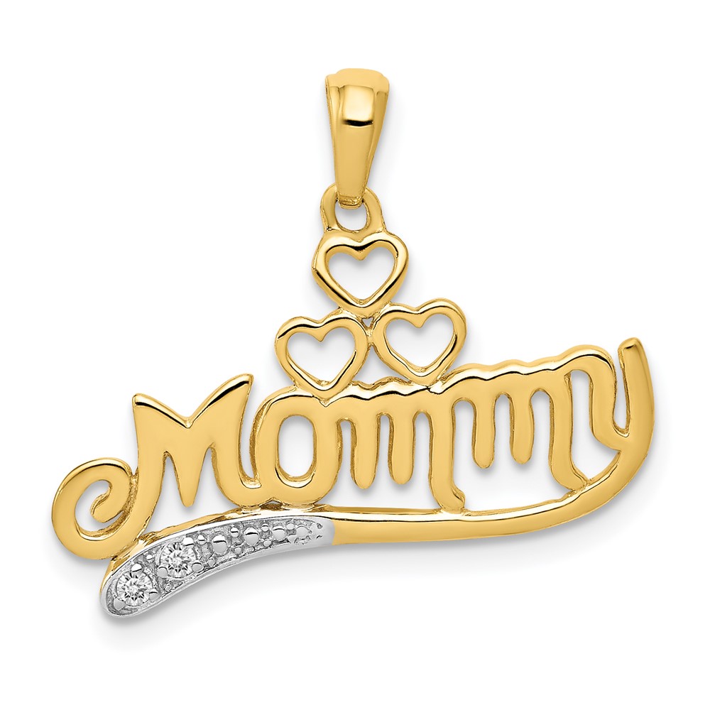 PM4939-002-YA.jpg 14k .02 carat Diamond MOMMY Double Heart pendant - Image 1