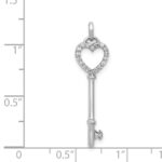 14k White Gold Polished 1/10 carat Diamond Heart Key Pendant - Image 4