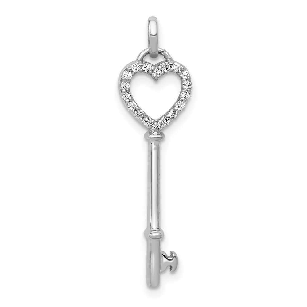 PM4943-010-WA.jpg 14k White Gold Polished 1/10 carat Diamond Heart Key Pendant - Image 1