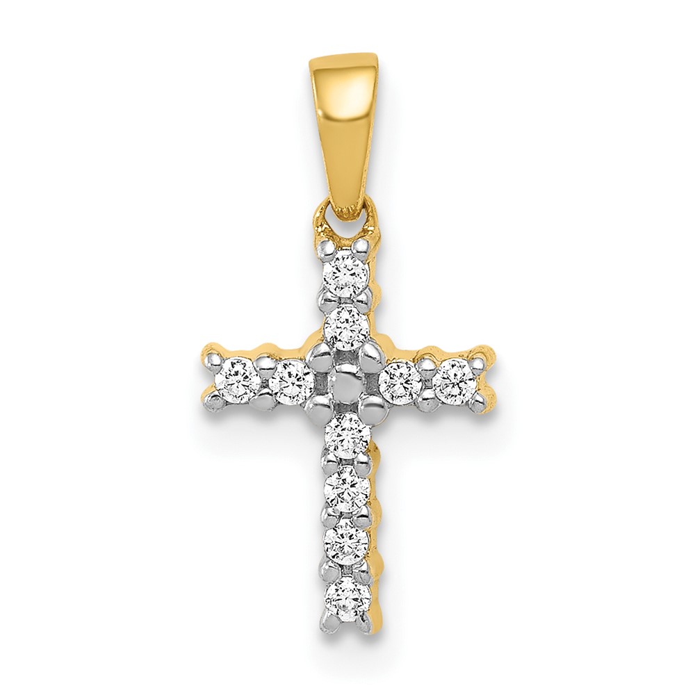 PM4956-010-1YA.jpg 10K and Rhodium 1/10ct. Diamond Latin Cross Pendant - Image 1