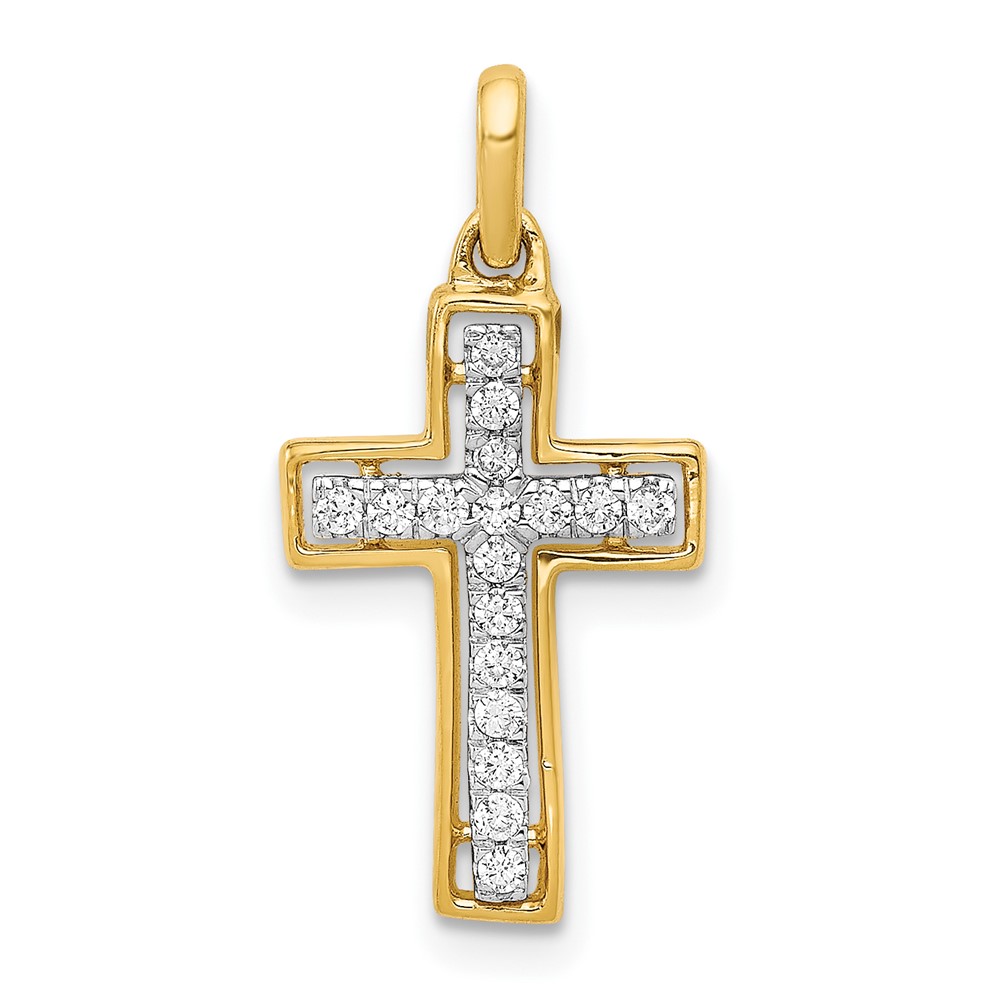 PM4981-013-1YA.jpg 10K and Rhodium 1/8ct. Diamond Cross Pendant - Image 1
