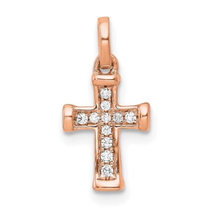 14K Rose Gold Small 1/20 carat Diamond Latin Cross Pendant