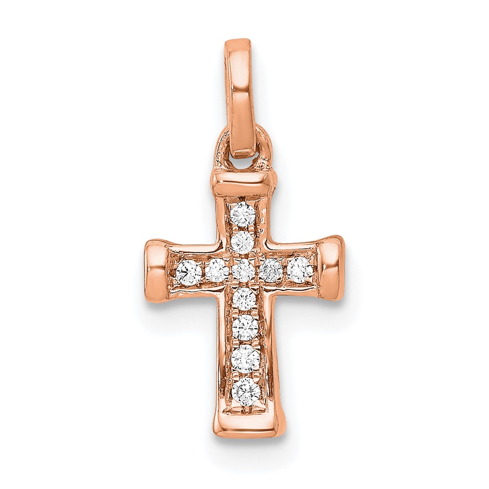 PM4982-005-RA.jpg 14K Rose Gold Small 1/20 carat Diamond Latin Cross Pendant - Image 1