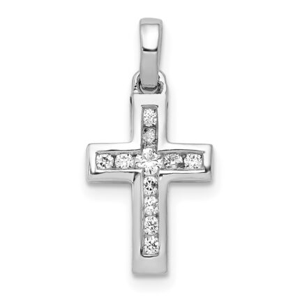 14k White Gold 1/6 carat Diamond Latin Cross Pendant