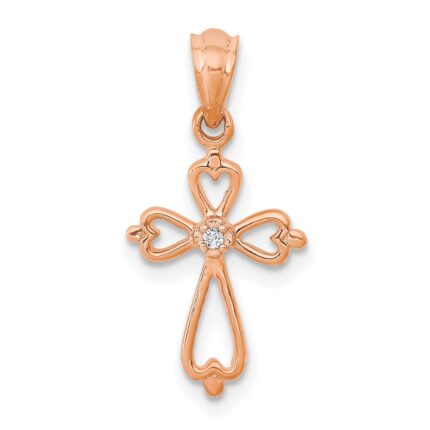 10K Rose Gold Diamond Accented Cross Pendant