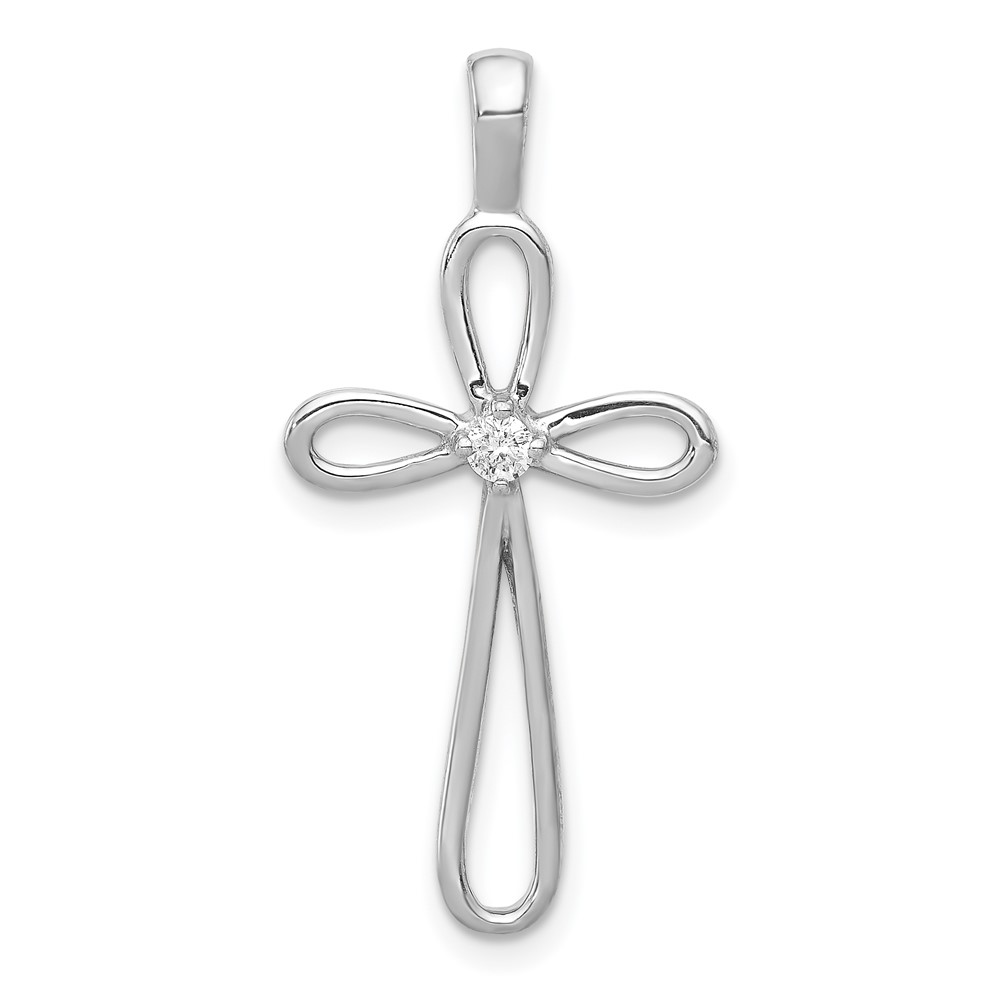PM5015-005-WA.jpg 14k White Gold AA Diamond Loop Cross Pendant - Image 1