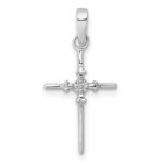10K White Gold .01ct. Diamond Polished Budded Cross Pendant