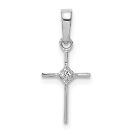 10K White Gold Small .01ct. Diamond Cross Pendant