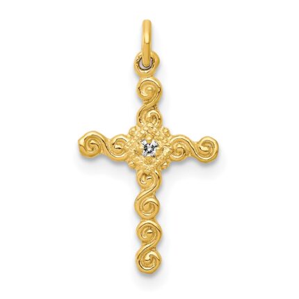14k Small .01 carat Diamond Cross Charm