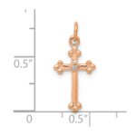 10K Rose Gold Small Diamond Budded Cross Pendant - Image 2