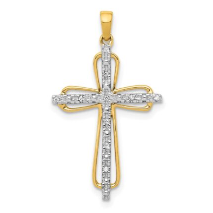 14k and White Rhodium .03 carat Diamond Cross Pendant