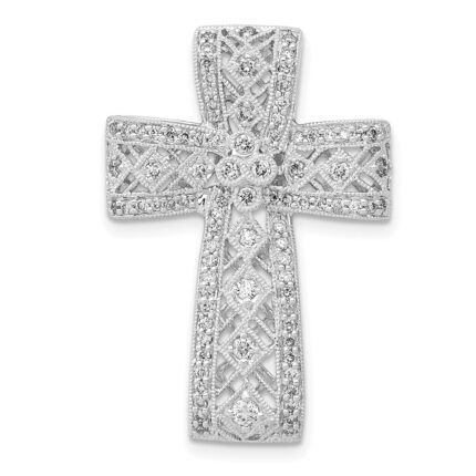 14k White Gold 1/2 carat Diamond Filigree Cross Chain Slide