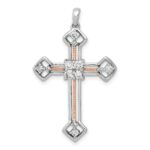 14k Two Tone Rose and White Gold 3/8 carat Lab Grown Diamond VS/SI+ G+ Complete Cross Pendant