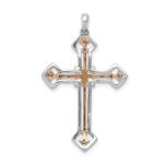 14k Two Tone Rose and White Gold 3/8 carat Lab Grown Diamond VS/SI+ G+ Complete Cross Pendant - Image 3