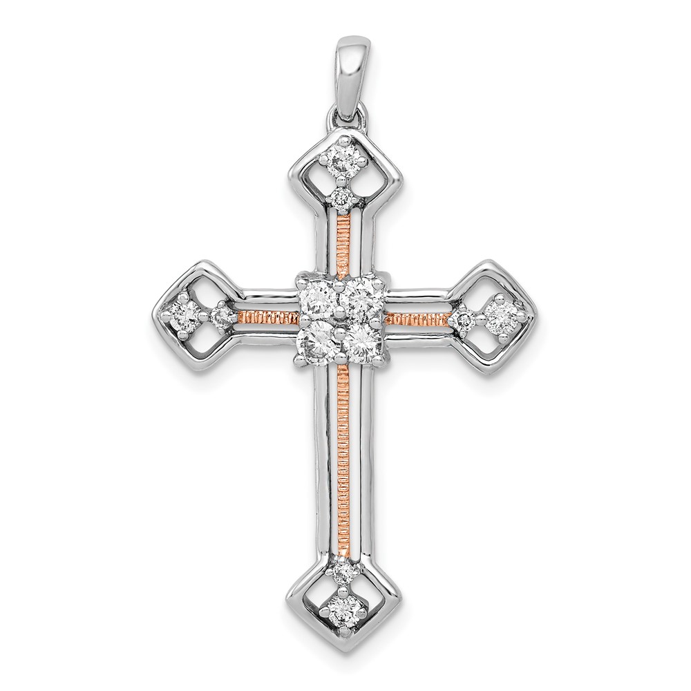 PM5086-040-WRA.jpg 14k Two Tone Rose and White Gold 3/8 carat Lab Grown Diamond VS/SI+ G+ Complete Cross Pendant - Image 1