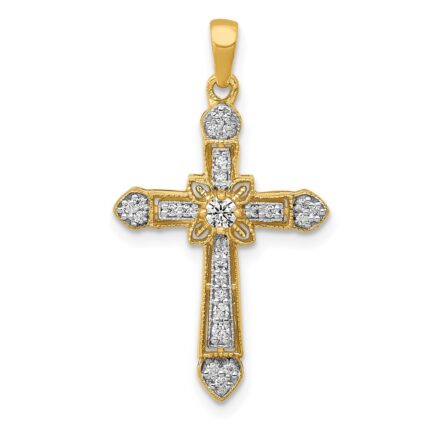 14k 1/6 carat Diamond Filigree Cross Pendant
